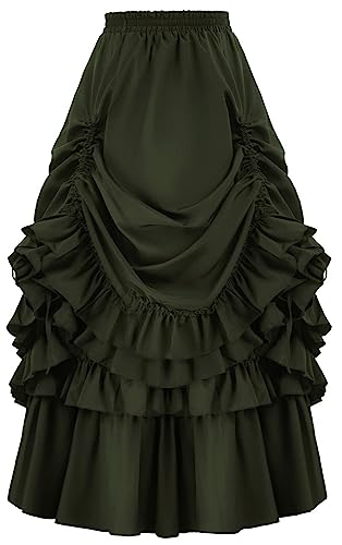 SEAUR Damen Viktorianischer Rock Renaissance Mittelalter Maxirock mit Rüschen Hohe Taille A-Linien Lang Rock Steampunk Vintage Karneval Festlich Cosplay Kostüm - M von SEAUR