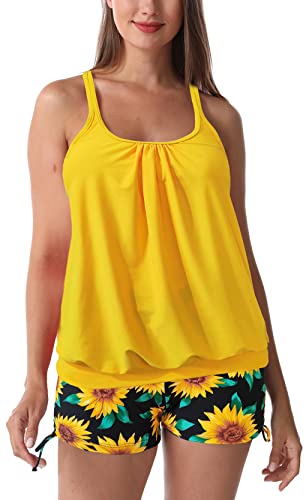 SEAUR Damen Zweiteiliger Badeanzug Bauchweg Tankini mit Badeshorts Bademode Druck Muster Tankini Set mit Shorts - XL von SEAUR