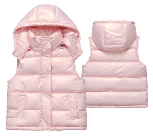 SEAUR Daunenweste Kinder Winter Kapuzenweste Jungen Mädchen Weste Outdoor Winddicht Leicht Pufferweste mit Kapuze Rosa - 170(10-12 Jahre) von SEAUR