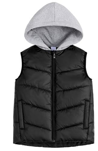 SEAUR Daunenweste Kinder Winter Kapuzenweste Jungen Mädchen Weste Outdoor Winddicht Leicht Pufferweste mit Kapuze Schwarz - 134 von SEAUR