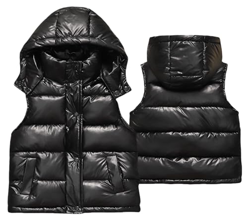 SEAUR Daunenweste Kinder Winter Kapuzenweste Jungen Mädchen Weste Outdoor Winddicht Leicht Pufferweste mit Kapuze Schwarz - 170(10-12 Jahre) von SEAUR