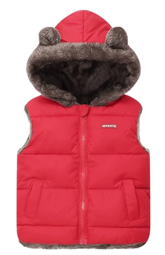 SEAUR Daunenweste Kinder Winter weiche Pufferweste mit Kapuze Mädchen Warme Weste Kleinkind Körperwärmer Daunen Gilets Rot ärmellos Hoodie Kinder 5-6 Jahre von SEAUR