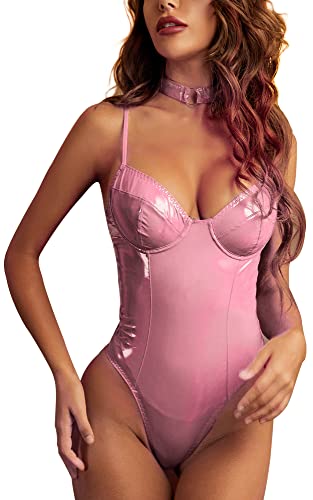 SEAUR Dessous Damen Sexy Reizwäsche Wetlook Body Leder Clubwear Strampler Party Latex Catwoman Onesie Catsuit Jumpsuit mit Reißverschluss von SEAUR