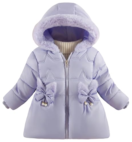 SEAUR Dicke Wintermäntel Mädchen Leichter Puffermantel Outdoor Winddichte Jacke Kinder Winter Warmer Mantel Fleecejacke Mädchen mit Kapuze 1-2 J von SEAUR