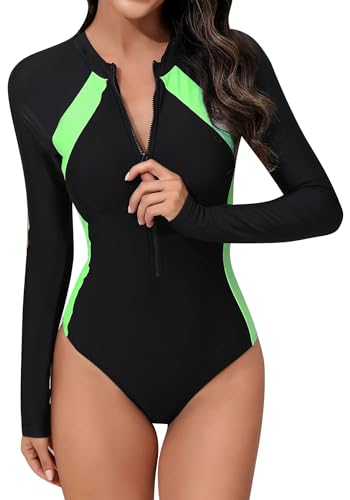 SEAUR Einteiler Badeanzug für Damen Rashguard Surfen Schwimmanzug UV-Schutz Lange Ärmel Badebekleidung Strand Sportlich Slim Fit Bademode C2 L von SEAUR