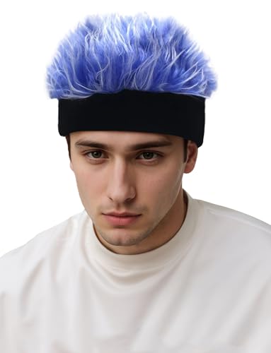 SEAUR Fake Haar Mütze Verstellbarer Hut mit Stachelperücken Beanie Mütze mit Haarperücke Herren Perücke Hip Hop Hut Blau von SEAUR