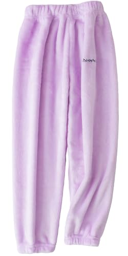 SEAUR Flauschiger Schlafanzug Pyjama Jungen Mädchen Warm Winterhose Kinder Nachtwäsche Winter Thermohose Violett 110 von SEAUR