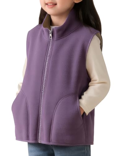 SEAUR Fleece Winterweste Jungen Warme Mantel Ärmellose Jacket Kinder Reißverschluss Fleeceweste mit Tasche Lila 11-12 Jahre von SEAUR