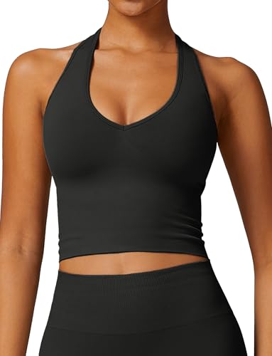 SEAUR Frauen Eingebauter BH Workout Crop Tops Hohe mittlere Belastung Halfter Gepolsterter Yoga BH Tanks Ausgehen Kompression Crop Tops von SEAUR