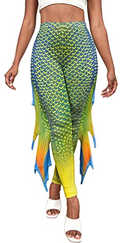 SEAUR Frauen Mermaid Scale Skinny Pants High Waist Schlaghose Stretch Bequeme Lange Hose Karnevalskostüm XL von SEAUR