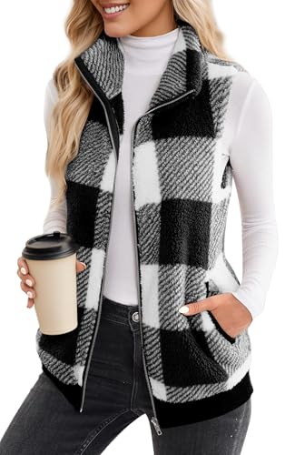 SEAUR Frauen Wende-Fleece-Weste ärmellos kariert Polar Winter Warm Casual Fuzzy-Oberbekleidung Jacke von SEAUR
