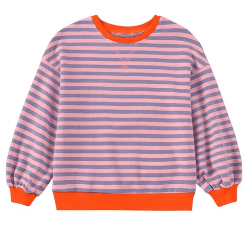 SEAUR Gestreifter Pullover Rundhalsausschnitt Kinder Langarm Shirt Täglich Herbst Kleidung Kinder Sweatshirt Weiches Orange und Rosa 5-6 Jahre von SEAUR