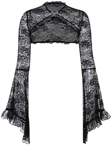 SEAUR Gothic Bolero Damen Spitze Shrug Schwarz Langarm Cardigan Top Vintage Punk Jäckchen für Party Club Karneval Halloween - M von SEAUR