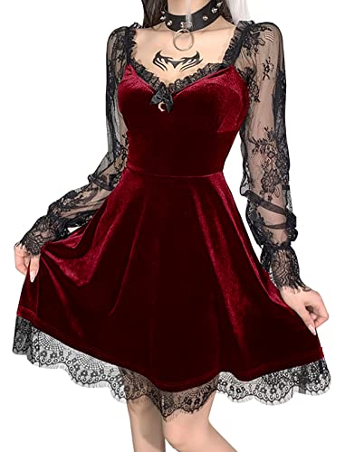 SEAUR Gothic Kleid Damen Minikleid Retro Vintage Steampunk Rock Kleider Karneval Party Club Wear Cosplay Kostüm Fasching - M von SEAUR