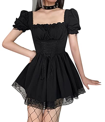 SEAUR Gothic Kleid Damen Minikleid Retro Vintage Steampunk Rock Sommer Kleider Karneval Party Club Wear Cosplay Kostüm Fasching - L von SEAUR