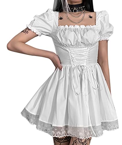 SEAUR Gothic Kleidung Damen Karneval Kostüm Rockabilly Kleider Puffärmel Königin Elegant Festliches Steampunk Kleid Hexenkleid Abendkleid Cocktailkleid von SEAUR