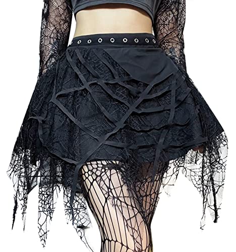 SEAUR Gothic Rock Damen Schwarz Kurz Punk Minirock Steampunk Skirt Cosplay Party Club Wear High Waist A Linie Spitze Faltenrock - S von SEAUR