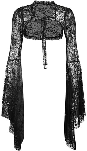 SEAUR Gothic Spitze Shrug Damen Schwarz Langarm Bolero Vintage Punk Jäckchen Cardigan Crop Top für Party Club Karneval Halloween - L von SEAUR