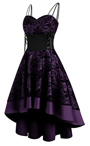 SEAUR Gotisches Kleid Karneval Kostüm Damen Prinzessin Gothic Ärmellos Mittelalter A Linie Knielang Club V Ausschnitt Minikleid Hexenkleid mit Gürtel von SEAUR