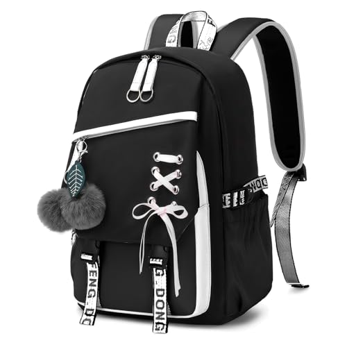 SEAUR Großer Schwarzer Rucksack Mädchen Wasserdichter Rucksack Schule Schulrucksack Leicht Mädchen Tasche Schule von SEAUR