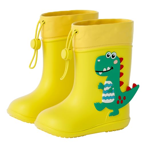 SEAUR Gummistiefel Jungen Mädchen Regenstiefel 3D Dinosaurier Muster Kinder Regenschuhe Federleicht 360 Grad Biegung Gummistiefel mit Verstellbarem Kordelzug 21-31 EU, 29EU von SEAUR