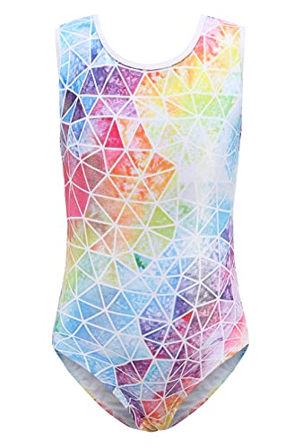 SEAUR - Gymnastikanzug Mädchen Turnanzug Ärmellos Kinder Tanzen Kleidung Farbverlauf Ballet Yoga Kleid Klassisch Trikot Gymnastik Regenbogen Muster 7-8 Jahre von SEAUR