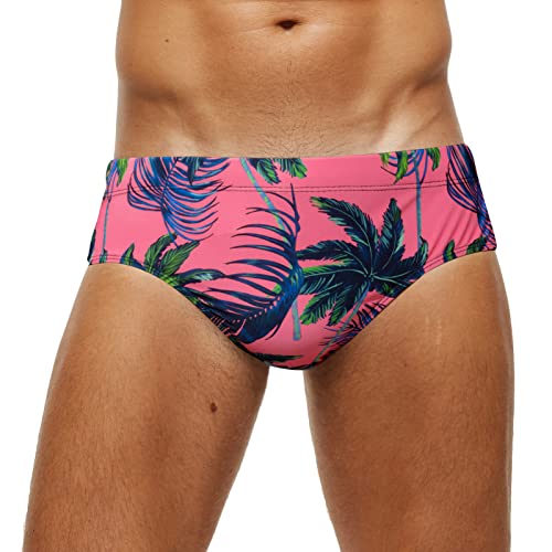 SEAUR - Herren Badehose Slip Eng Kurz Badeslip Jungen Schwimmhose Schnell Trocknend mit Abnehmbar Pad Wassersport Classic Swimming Swim Briefs Schwimmbad Strand Kokosnussbaum von SEAUR