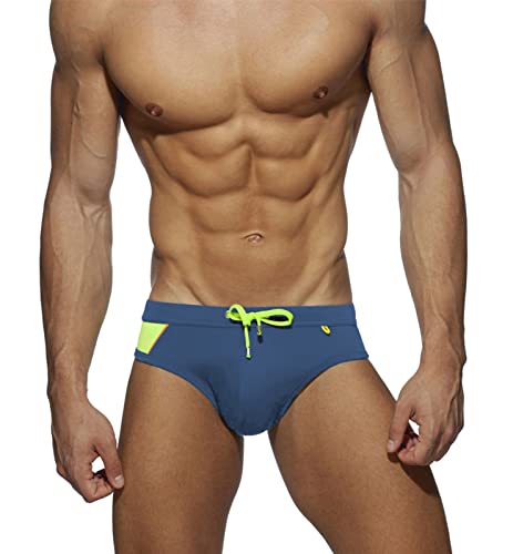 SEAUR Herren Badeslip Blau Eng Schwimmhose Kurz Badehose für Männer Sommer Swimming Swim Briefs Schnell Trocknend mit Abnehmbar Pad für Strand Pool Surf - L von SEAUR