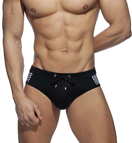 SEAUR Herren Badeslip Schwarz Eng Schwimmhose Kurz Badehose für Männer Sommer Swimming Swim Briefs Schnell Trocknend mit Abnehmbar Pad für Strand Pool Surf - L von SEAUR