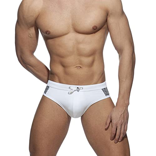 SEAUR Herren Badeslip Weiß Eng Schwimmhose Kurz Badehose für Männer Sommer Swimming Swim Briefs Schnell Trocknend mit Abnehmbar Pad für Strand Pool Surf - L von SEAUR