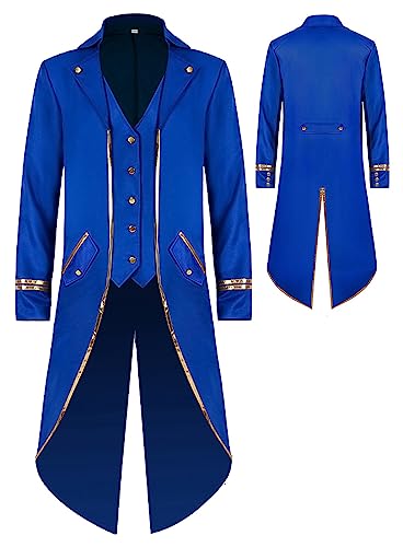 SEAUR Herren Gothic Frack Jacke Blau Steampunk Mantel Mittelalter Gehrock Viktorianisch Cosplay Kostüm Halloween Karneval Fasching - M von SEAUR