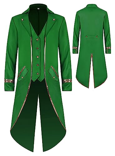 SEAUR Herren Gothic Frack Jacke Grün Steampunk Mantel Mittelalter Gehrock Viktorianisch Cosplay Kostüm Halloween Karneval Fasching - 4XL von SEAUR