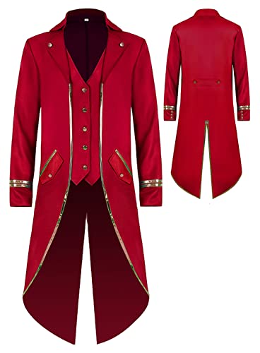 SEAUR Herren Gothic Mantel Rot Steampunk Frack Jacke Mittelalter Kostüm Herren Cosplay Halloween Karneval Fasching - 3XL von SEAUR
