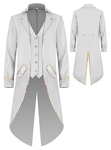 SEAUR Herren Gothic Mantel Weiß Steampunk Frack Jacke Mittelalter Gehrock Cosplay Karneval Fasching Smoking Halloween Kostüm Viktorianisch - S von SEAUR