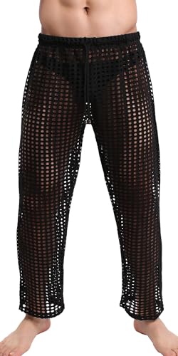 SEAUR Herren Hose Transparent Unterwäsche Fischernetz Unterwäsche Dünne Muskel Fashion Jogginghose für Nachtclub Schwarz L von SEAUR