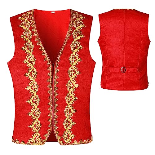 SEAUR Herren Mittelalter Gothic Weste Rot Gold Steampunk Pirat Cosplay Erwachsene Kostüm Mittelalter Weste Halloween Karneval Fasching - XXL von SEAUR