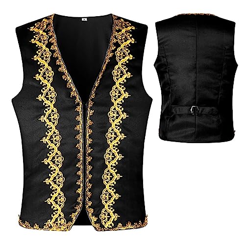 SEAUR Herren Mittelalter Gothic Weste Schwarz Gold Steampunk Pirat Cosplay Erwachsene Kostüm Mittelalter Weste Halloween Karneval Fasching - XXL von SEAUR