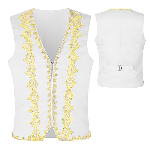 SEAUR Herren Mittelalter Gothic Weste Weiß Gold Steampunk Cosplay Kostüm Mittelalter Weste Renaissance Pirat Halloween Karneval Fasching Weste - XL von SEAUR