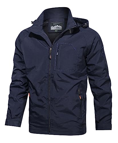 SEAUR Herren Softshell Jacke Winddicht Frühling Übergangsjacke Sommer Leicht Outdoorjacke Wasserdicht Regenjacke mit Kapuze Freizeitjacke Blau für Wandern Angeln Fahrrad M von SEAUR