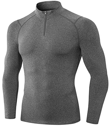 SEAUR Herren Sport Langarmshirt 1/4 Zip Slim Fit Kompressionsshirt Langarm Funktionsshirt Gym Laufshirt Atmungsaktiv Warm für Fitness Sport Laufen Fahrrad - S von SEAUR