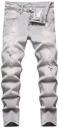 SEAUR Jeans Jungen 6-16 Jahre Slim Fit Skinny Jeans Hose Grau Stretch Cargo Chino Lange Jeanshose Sommer Winter Freizeithose - 8 Jahre von SEAUR