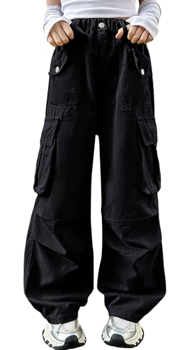 SEAUR Jeans Mädchen Baggy Cargo Hose Multi Taschen Cargohose Y2K Hip Hop Streetwear Kinder Jeanshose mit Gummibund - 170(164) von SEAUR