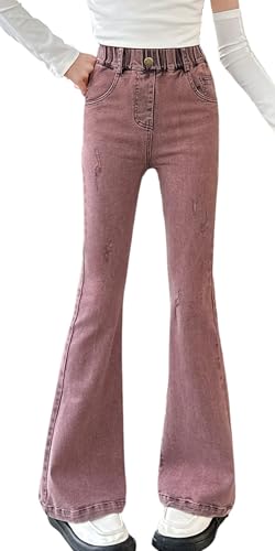 SEAUR Jeans Mädchen Schlaghose High Waist Slim Fit Jeanshose Stretch Denim Glockenhose mit Gummibund Einzigartig Stilvoll Flared Jeans für Kinder - 120(EU 110-116) von SEAUR