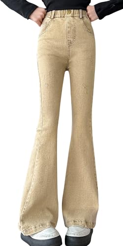 SEAUR Jeans Mädchen Schlaghose High Waist Slim Fit Jeanshose Stretch Denim Glockenhose mit Gummibund Einzigartig Stilvoll Flared Jeans für Teenager - 150(EU 140-146) von SEAUR