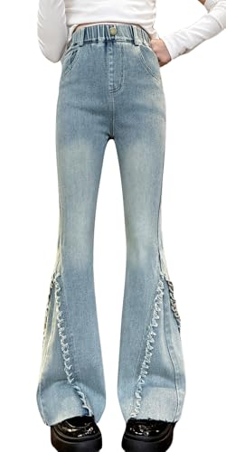 SEAUR Jeans Mädchen Schlaghose High Waist Slim Fit Jeanshose Stretch Denim Glockenhose mit Gummibund Einzigartig Stilvoll Flared Jeans für Teenager - 150(EU 140-146) von SEAUR