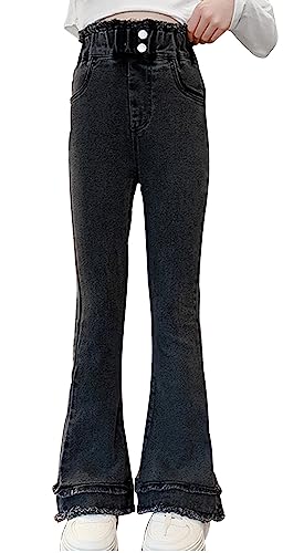 SEAUR Jeans Mädchen Schlaghose mit Schlitz Skinny High Waist Jeanshose Denim Stretch Glockenhose mit Gummibund - 160(140-150cm) von SEAUR