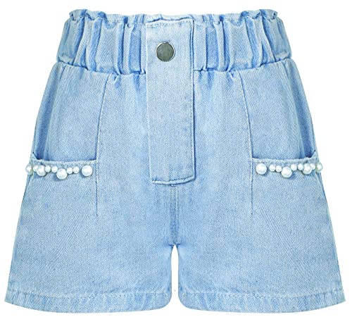 SEAUR Jeans Shorts Kinder Mädchen Sommer Locker Freizeit Shorts Elastische Taille Kurze Hose Süßes Jeanshose Atmungsaktiv Casual Hotpants - 134/140 von SEAUR