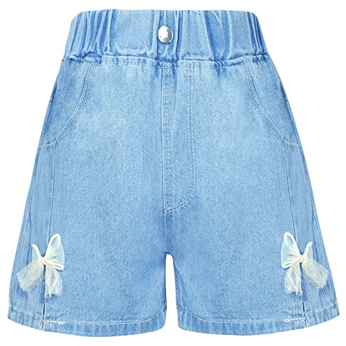 SEAUR Jeans Shorts Kinder Mädchen Sommer Locker Freizeit Shorts Elastische Taille Kurze Hose Süßes Jeanshose Atmungsaktiv Casual Hotpants - 134/140 von SEAUR