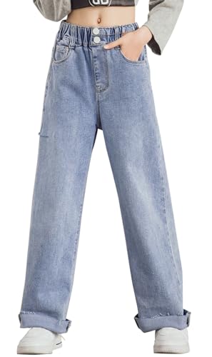 SEAUR Jeans Teenager Mädchen Y2K Ästhetische Schlaghosen Ripped Weite Bein Jeans Elastisch Straight Leg Baggy Jeanshose Streetwear von SEAUR
