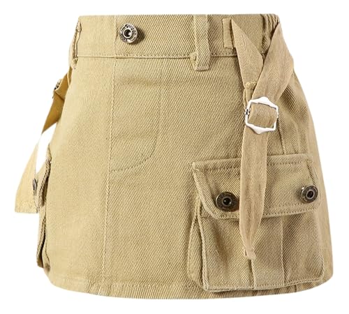 SEAUR Jeansrock Mädchen Kurz Cargo Rock mit 2 Taschen Denim Minirock Kinder A-Linie Sommerrock Halber Gummibund - 160(EU 152-158) von SEAUR